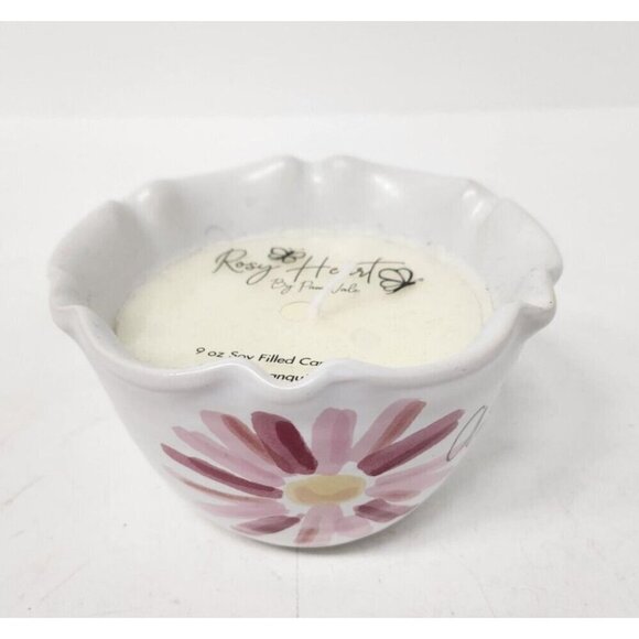 ROSY Heart By Pam Vale Soy Filled Candle Ceramic Jar Scent Of Tranquility 9oz - Picture 1 of 6